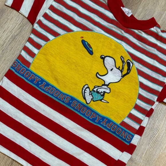 Vintage 80s Snoopy By Buster Brown Red & White Striped T-Shirt Size 7 USA - Picture 2 of 7